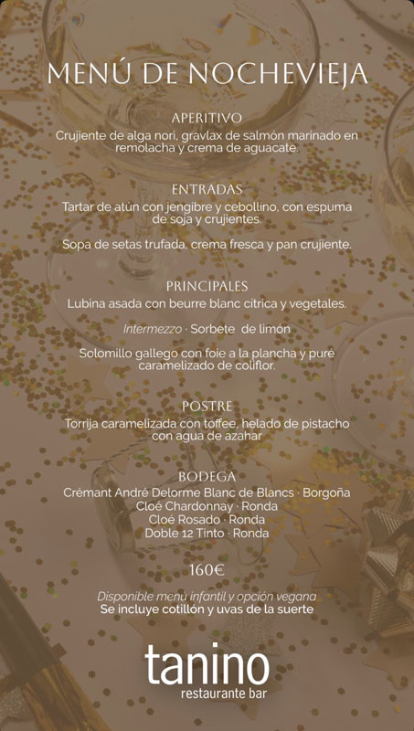 menú nochevieja restaurante tanino san pedro