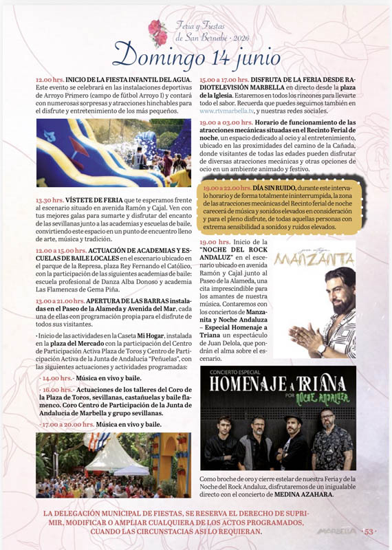 Programa de la Feria y Fiestas San Bernabé Marbella 2026