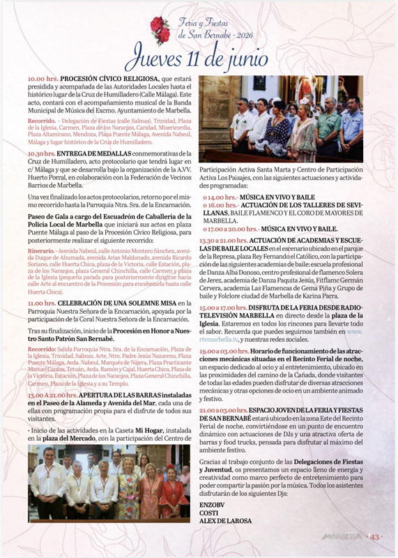 Programa de la Feria y Fiestas San Bernabé Marbella 2026
